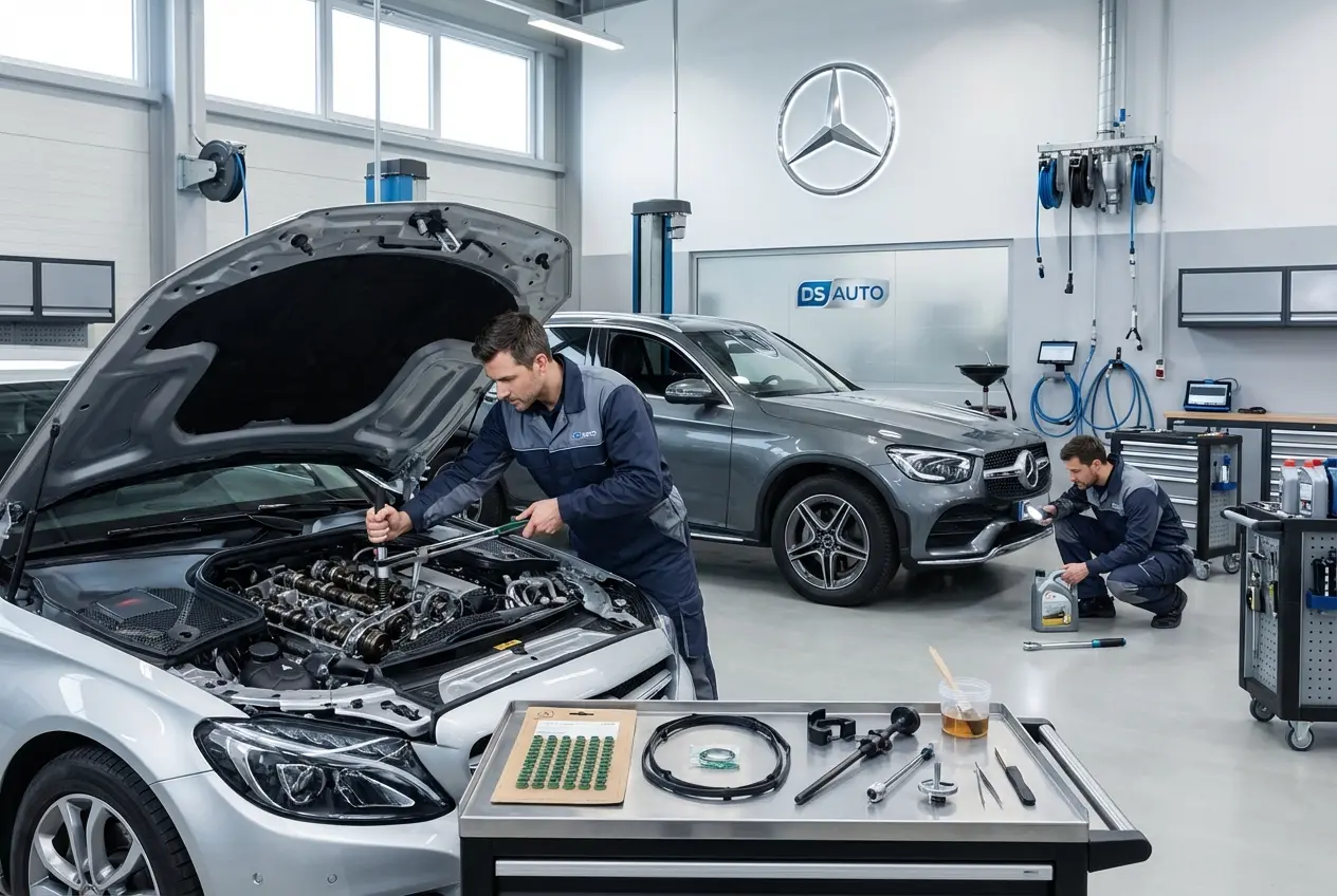 Замена маслосъемных колпачков на двигателе Mercedes в автосервисе DS Auto в Жуковском
